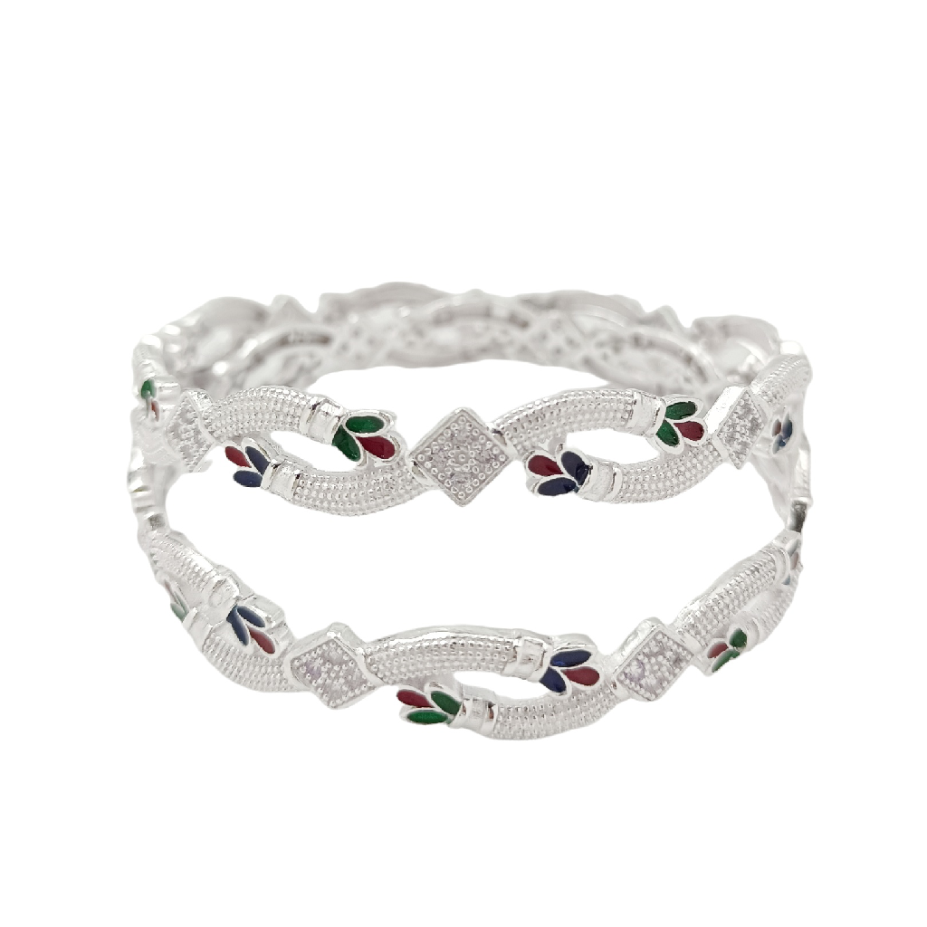 Enameled Leaf 925 Silver Bangles