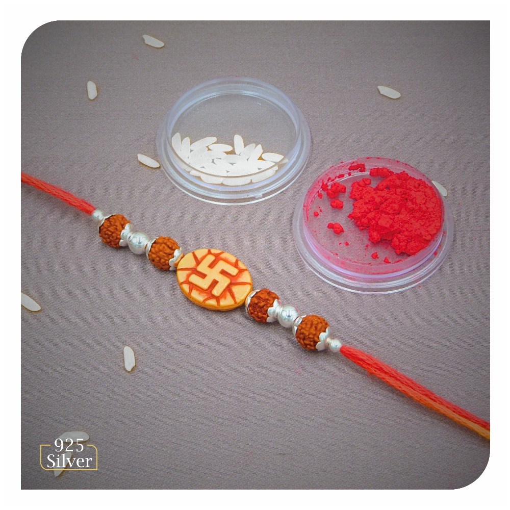 Swastik rudrax silver rakhi