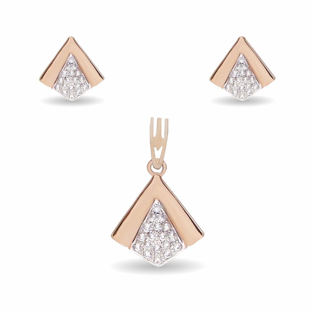 Triangle Shape 18k Rose Pendant Set