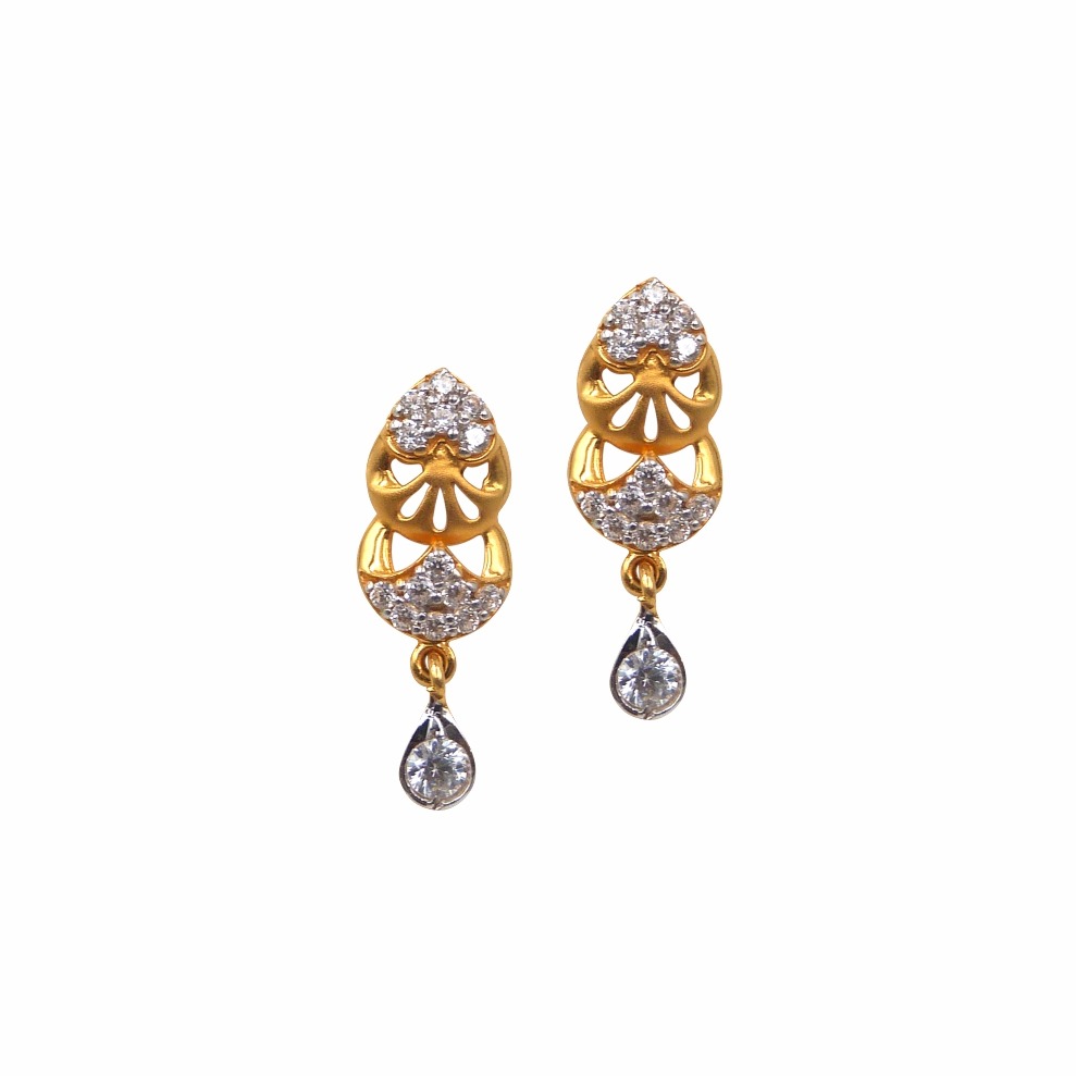 CZ Fancy Hanging Earrings 22k Gold