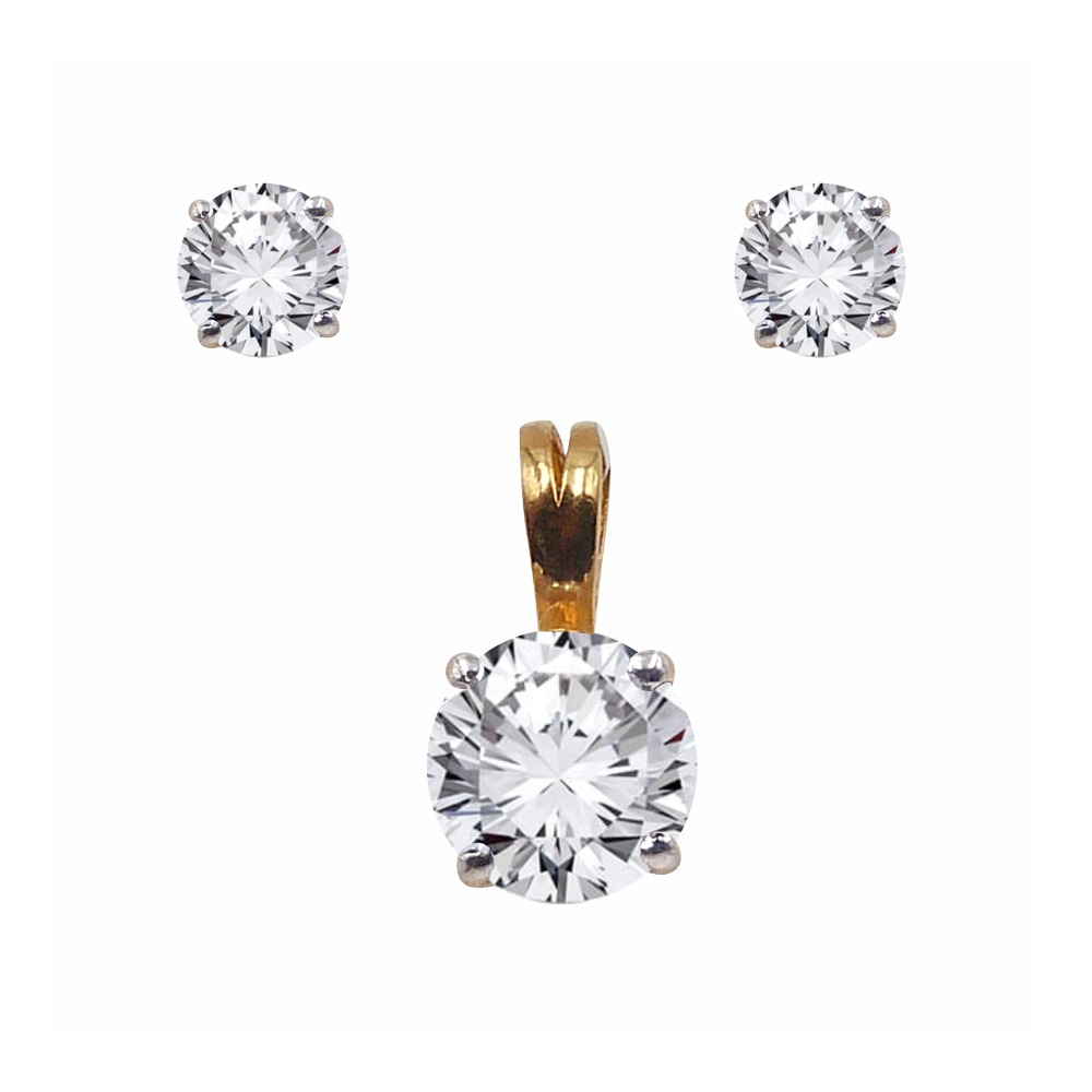 Round solitaire 22k gold pendant set