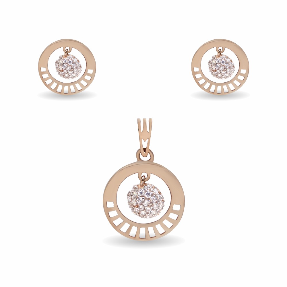 Dancing Diamond Circle 18k Rose Pendant Set